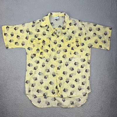 Camisa Vintage Jordache Making Waves Para Hombre Grande Amarilla Transparente Geométrica Años 80 Foto 1 de 4