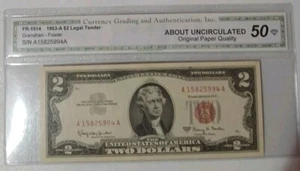 FR- 1514 1963-A $2 Legal Tender Granahan - Fowler S/N A 15825994A - Picture 1 of 2