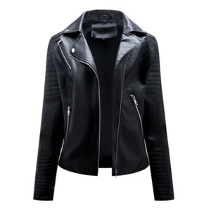 Women's Slim Fit Faux Leather Jacket – Stylish Moto Design for Any Look - Picture 1 of 13