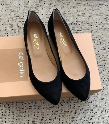 Zapatos planos de ballet de gamuza italiana con oreja de gato negra Del Gatto IT 38/US7 se adapta muy pequeños Foto 1 de 4