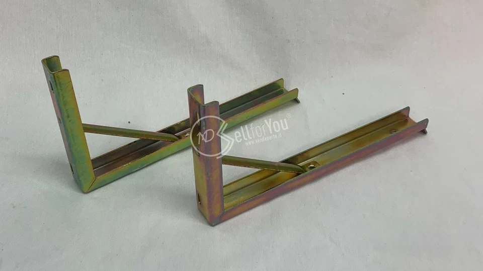 Coppia di staffe per mensole in acciaio perlaceo dim. 30x15cm ferramenta  - Immagine 1 di 3