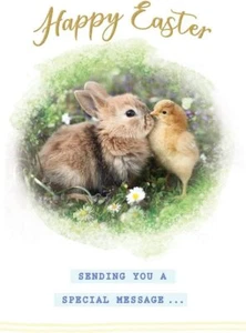 Happy Easter Chick and Bunny Card. 7x5 Inches - Picture 1 of 2