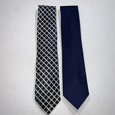 Paquete de 2 corbatas de seda Stafford, patrón de rayas, color dorado/azul Foto 1 de 4