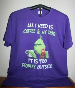 ALL I NEED IS COFFEE & MY DOG...TOO PEOPLEY OUTDOOR T-Shirt, XL in Viola - Foto 1 di 6