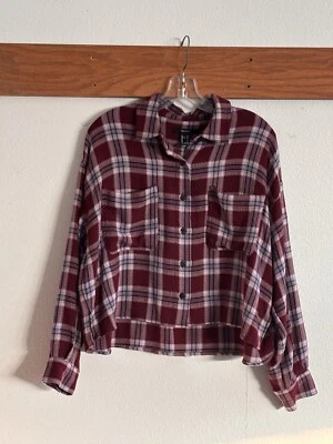 Forever 21 женщин бордовый и белый клетку пуговицы большого размера рубашка, размер XS - Изображение 1 из 4