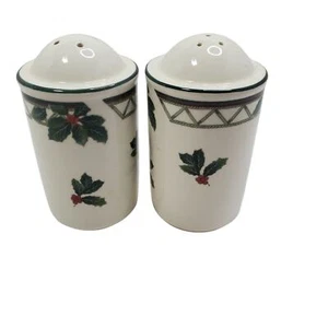 Mikasa Christmas Story Pattern Salt and Pepper Shakers Set Holly Berry - Picture 1 of 4