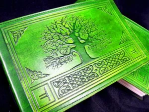 A5 Handmade Leather Journal Sketchbook - Druid OAK TREE - Wicca Book of Shadows - Picture 1 of 1