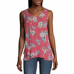 a.n.a. Women's V Neck Sleeveless Tank Top Size LARGE Darby Floral Berry NEW - Picture 1 of 2