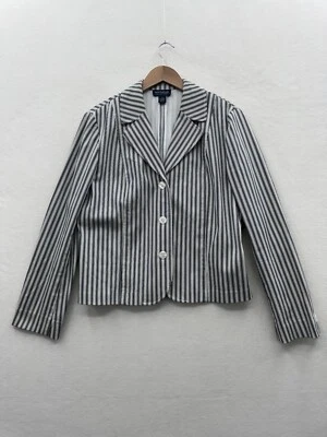 Blazer Ann Taylor Mujer’s 12 Azul Crema Rayas Verticales Blazer Chaqueta Foto 1 de 4