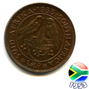 A SOUTH AFRICA 1953 ELIZABETH II ¼ PENNY coin, 72 Years Old!   (Re: 1953_49/50) - Picture 1 of 2