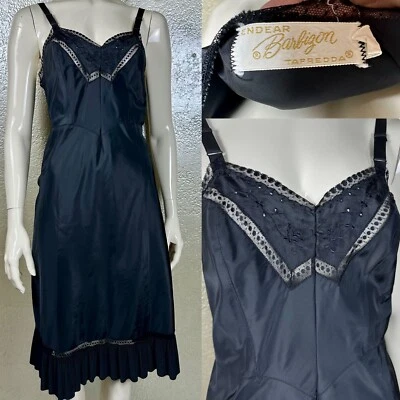 Vestido sin tirantes completo vintage años 50 BARBIZON Endear Tafredda negro satinado plisado dobladillo cremallera Foto 1 de 4