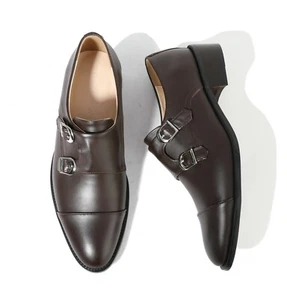 Firenze Atelier Men's Matte Brown Leather Cap Toe Monk Strap Oxford Dress Shoes - Picture 1 of 12