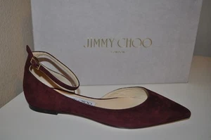 NIB JIMMY CHOO LUCY Suede Half d'Orsay Flat Ankle Strap BORDEAUX Burgundy EU 35 - Picture 1 of 10