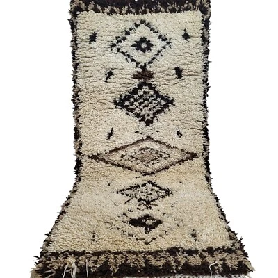 Vintage Handmade Moroccan Wool Rug Geometric Diamond Rustic Charm Berber Carpet - Image 1 of 4