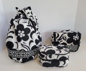 VERA BRADLEY Night & Day Black Floral White Travel Lot Of 3 Summer 2010-RETIRED - Picture 1 of 7
