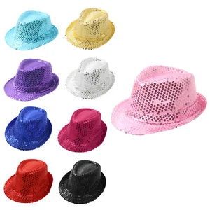 Kids Boy's Girls Shiny Sequin Hat Glittery Jazz Caps HipHop Disco Fancy Dress UK - Picture 1 of 62