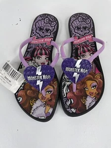 Monster High Sandals Big Girls Size 3 Graphic Heart Logo Flip Flops NEW Purple - Picture 1 of 8