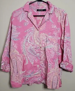 Lauren Ralph Lauren Black Label Sleep Shirt Gown Sz XL, Pink Paisley Button Down - Picture 1 of 5