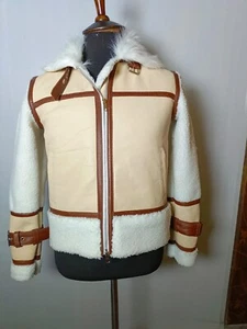 Women New Cow Leather Jacket White Color Fur Style Biker vintage 90s - Picture 1 of 5