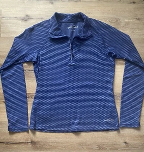 Eddie Bauer Women’s Blue Polka Dot Quarter Zip Pullover W/ Thumb Holes Size M - Picture 1 of 5