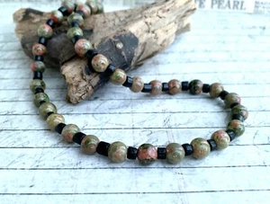 Unakite Necklace Real Stone Mens Primitive Jewelry Men's Tribal, Rustic - Picture 1 of 4