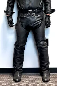 Kerr USA-Made Thick Black Leather Chaps Size Medium - Picture 1 of 8