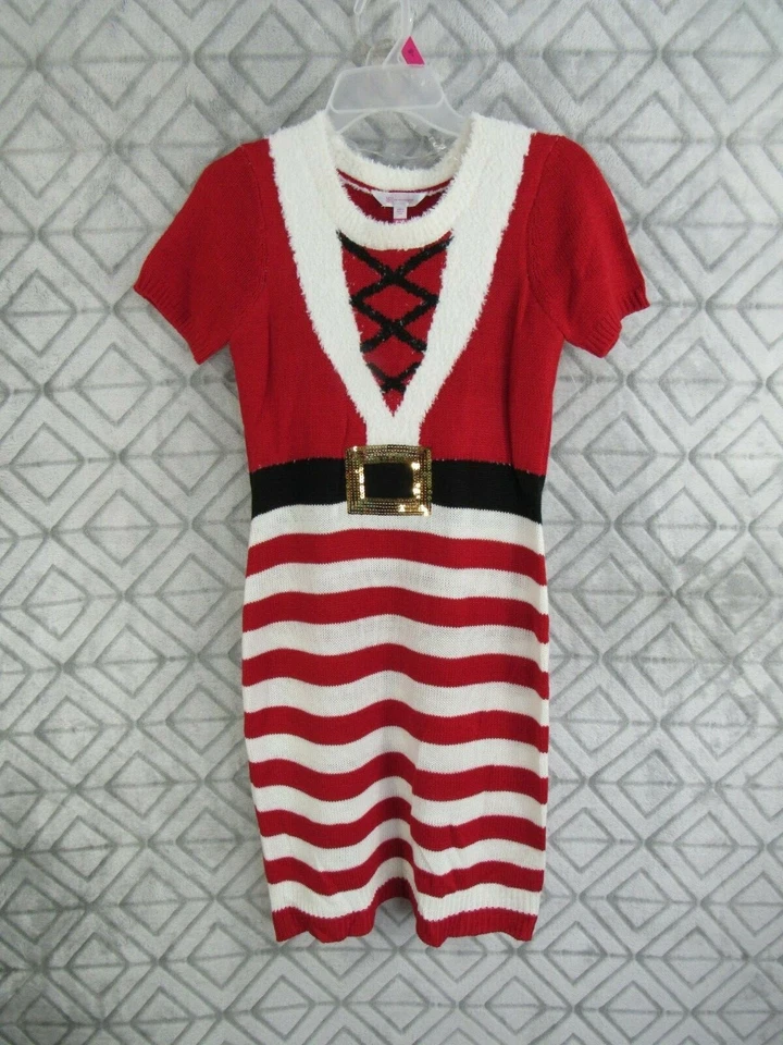 No Boundaries Christmas Dress Size XS 1 Juniors Red White Short Sleeve