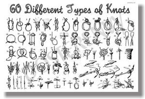 60 Different Types of Knots - NEW Survival Nautical Poster