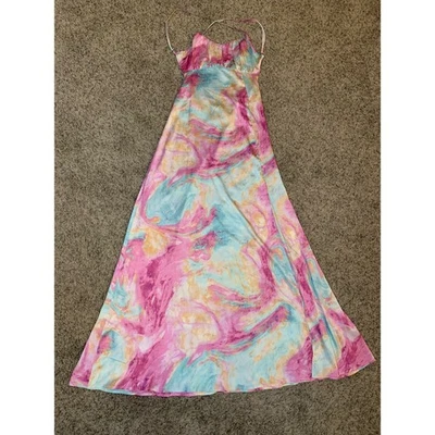 NUEVO CON ETIQUETAS IMPRESIONES Maxi Vestido Estampado Remolino Entrecruzado Halter Cuello Correa Espagueti S Foto 1 de 4