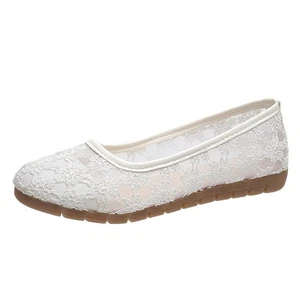 Women's Floral Lace Patttern Ballets, Slip On Soft Sole Breathable Comfy Flats, - Picture 1 of 13
