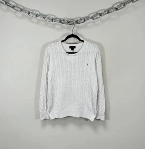Polo Ralph Lauren Men’s White Cable Knit Preppy Cotton Sweater M - Picture 1 of 15