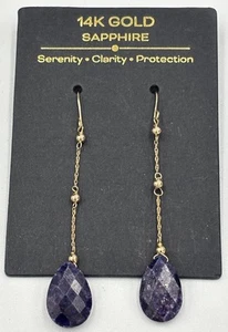 Dangle/Drop Sapphire Yellow Gold Fine Earrings 14k Metal Purity Earrings - Picture 1 of 23