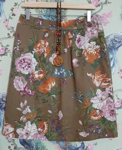 Vintage style olive green pink & burnt orange floral skirt size 10 Joules - Picture 1 of 7