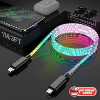 USB C To USB C Cable RGB LED Light 120W Fast Charging Cord Type C Charger - 3ft - Image 1 of 4