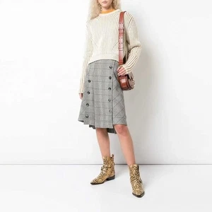 Chloe Button Front Checked Wool Blend Skirt Grey Size FR 38 US 6 NEW NWT - Picture 1 of 13