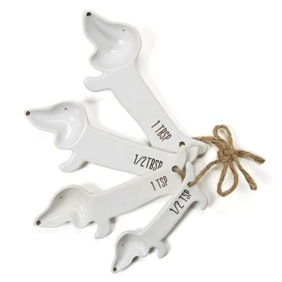 VOTUM White Ceramic Measuring Cups and Spoons Set – Dog Themed Kitchen Access... - Image 1 of 4