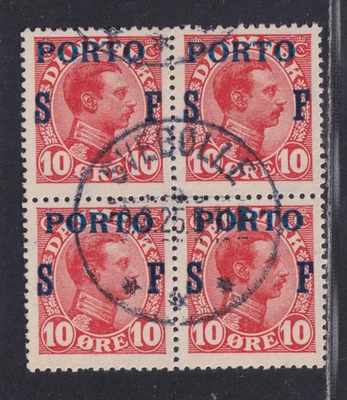 Denmark Scott J8 VF Used 1921 10o Red Military Stamp w/ PORTO Overprint SCV $80 - Image 1 of 2