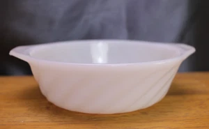 Fire King All White Milk Glass Swirl Ovenware Individual Casserole Dish Handles - Picture 1 of 5