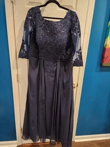 Navy Blue Formal Half Sleeve Maxi Dress Lace Chiffon Wedding, Ball Size 20  - Picture 1 of 8