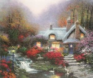 Thomas Kinkade Evening at Swanbrooke Cottage - Scenic SN Paper 24x20 - Picture 1 of 1
