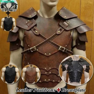 Medieval Shoulder Chest Vest Armor PU Leather Warriors Knights Cosplay Costume - Image 1 of 4