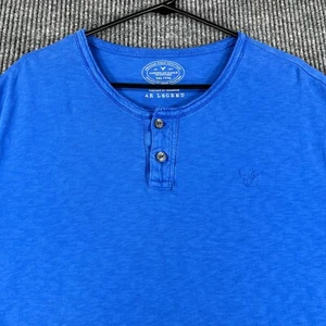 American Eagle Shirt Mens 2XL XXL Blue Short Sleeve Henley AE Legend Casual - Picture 1 of 11