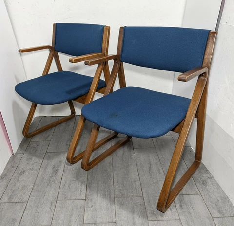 Vintage Set of 2 Mid Century Modern Oak Bentwood Chairs Sculptural Danish Style Cover