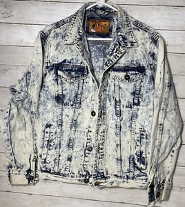 Chaqueta de mezclilla de papel de liar para hombre mediana con botones desgastados bolsillos de lavado con ácido azul - Imagen 1 de 18