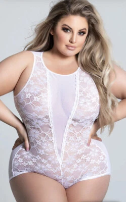 1X/2X Talla Grande Seducción En Encaje Peluche Body Babydoll Lencería Blanca NUEVO Foto 1 de 3