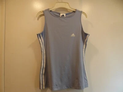 Vtg Adidas Wms L Light Blue White Stripe Compression V Neck Workout Tank Top - Image 1 of 4
