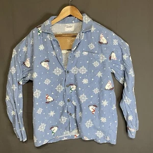 Old Navy Pyjama Damen Gr. Large Shirt Eisbären Schneeflocken blau Winter - Bild 1 von 9