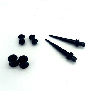 4 Gauge Ear Taper and Plugs + Tunnel Plugs with O-Rings Black Solid 5mm