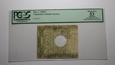 1780 Five Shillings Connecticut CT Colonial Currency Note Bill NEW53 PCGS 5s - Image 1 of 3