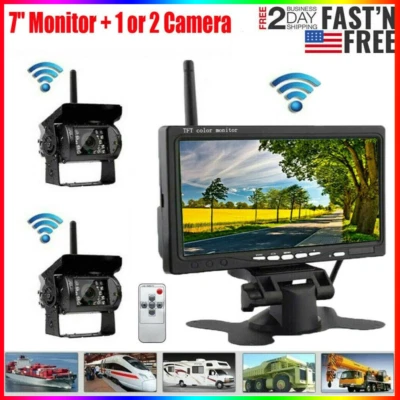 Wireless backup rear view camera system 7"monitor night vision for RV truck bus - Image 1 of 4